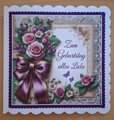 3D-Grusskarte °Blumenstrauß mit Glückwünschen° Geburtstag   Handarbeit 