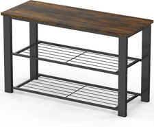 Wood Top Shoe Storage Bench for Entryway, Rustic Brown