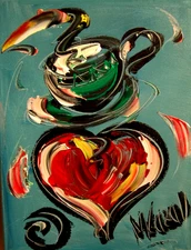 HEARTS COFFEE  IMPRESSIONIST  ORIGINAL OIL  PAINTING -ABSTRACT ART IECCCEC3