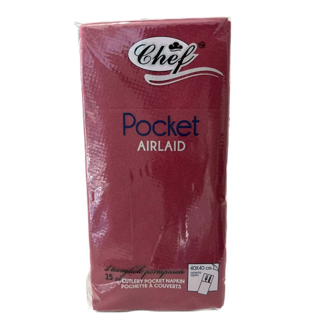 Servietten Besteck Pocket Bordeaux Airlaid 25 Stücke Roial für Restaurants