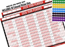 2 x 2026 Giant A2 Size Full Year Wall Planner Calendar Office Stickers Fold Pack