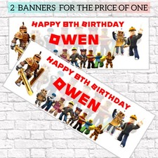 x2 Personalised Roblox Birthday Banner  Children Kids Party Decoration