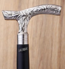 Victorian Style Walking Cane Silver ,Handle Mobility Stick Black Foldable ,