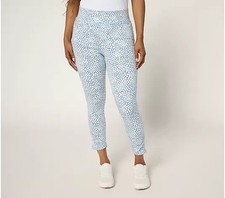 Denim  Co. Active Duo Stretch Slim Leg Crop Pant w/ Ruching Blue Dot L A694883