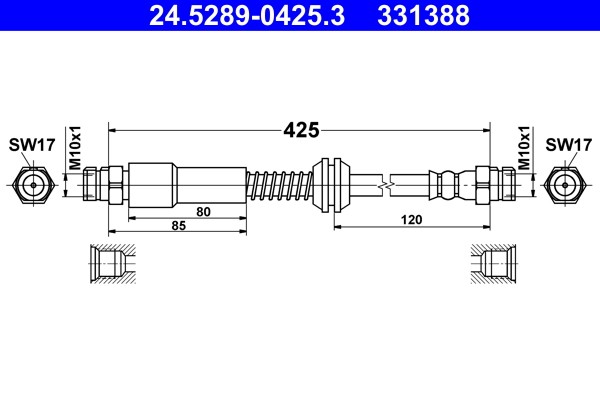 Rear ATE 24.5289-0425.3 Brake Hose for VW