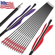 12X 30" Carbon Arrows SP500 Turkey Feathers Archery Recurve Bow Longbow Hunting