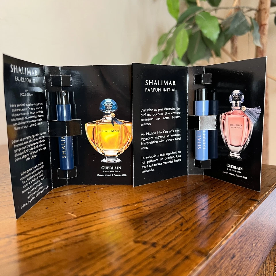Perfume Guerlain Shalimar inicial y EDT muestra en tarjeta .03 oz 1 ml nuevo lote de 2 Foto 2 de 4
