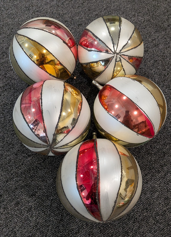 VTG* 5" Jumbo* Made in Austria* Mercury glass" Christmas ornaments* lot of 5*