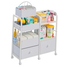 2 In1 Baby Diaper Caddy Organizers and Storage, 3-Tier Rolling Diaper Cart