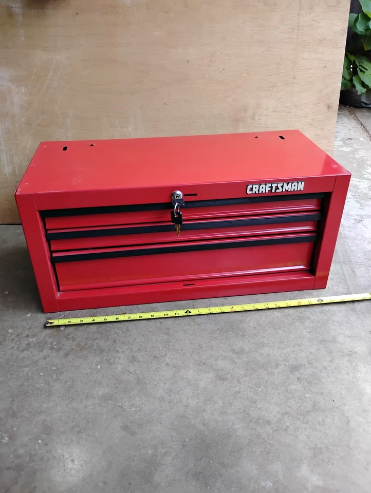 Vintage Craftsman 3 Drawer 12" Middle Tool Box Mid Intermediate Chest Red USA - Image 2 of 4