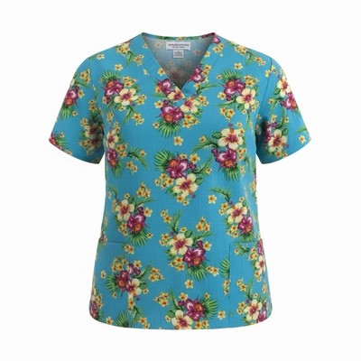 Natural Uniforms Women s V Neck Scrub Top Size Small Floral Print Tropical NWT 