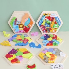 Wooden 3D Chunky Puzzle for Toddlers Educational Animal Fruit Car Learning Toy