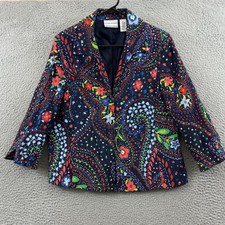 Vintage Alfred Dunner Blazer Womens 10P Open Front Colorful 90s Paisley Floral
