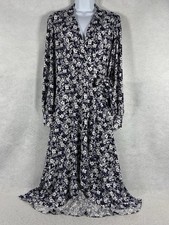 Lauren Ralph Lauren Dress Women Large Blue White Faux Wrap Ruffles Romantic NWOT