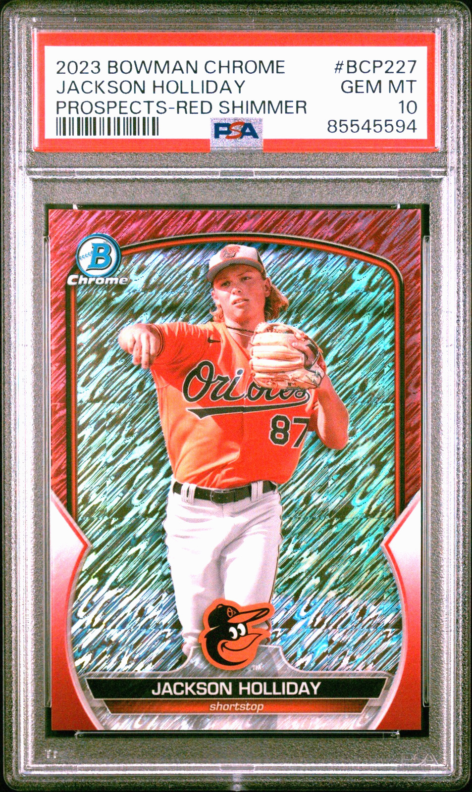 JACKSON HOLIDAY 2023 Bowman Chrome #BCP-227 Red Shimmer Refractor /5 PSA 10