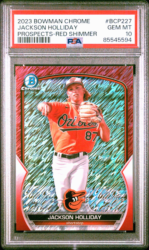 JACKSON HOLIDAY 2023 Bowman Chrome #BCP-227 Red Shimmer Refractor /5 PSA 10