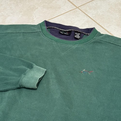 #ad #ad Greg Norman Sweatshirt Mens 2XL Green Cotton Crewneck Shark Logo Golf Pullover $17.59