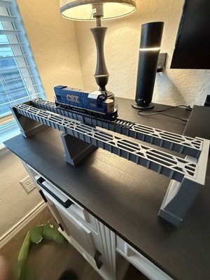 Steel Girder Box Style Bridge 19 1/2  Long, 4  High To Bed, Concrete Abutments