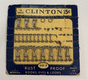 Vintage Clinton Size 3 Hooks Eyes Loops Not Complete 15c Card Scovill USA Made