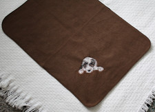 Pet Blanket Brown Fleece Cute Embroidered Dog Handmade 20" x 28"