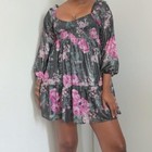 Top Babydoll Fairycore Floral Manga Abullonada Calado Coqueta Y2K Talla S