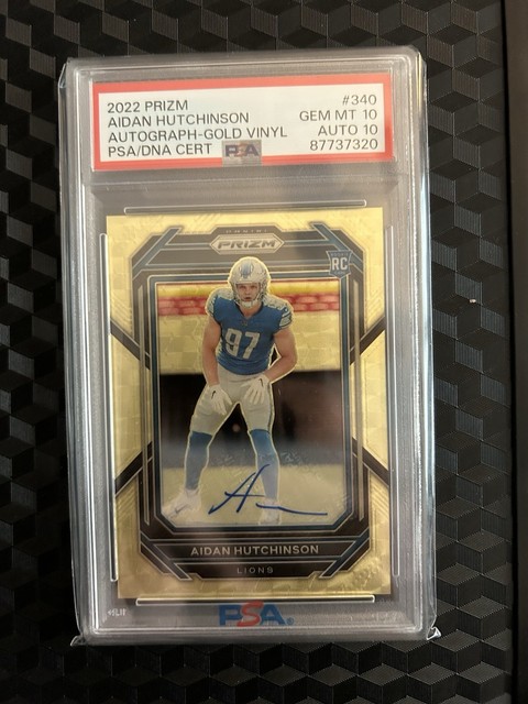 AIDAN HUTCHINSON PSA 10  Auto 10 2022 PRIZM ROOKIE GOLD VINYL  RC 3/5 POP 1