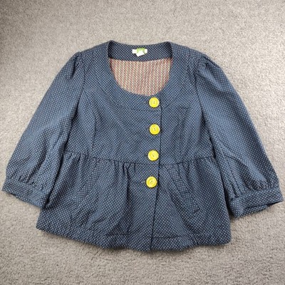 ETT TWA Anthropologie Babydoll polka dot waist jacket top Size 14 Cotton