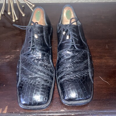 Vintage David Eden Men Handmade Alligator Dress Shoes Square Toe Black Size 13 DAVID EDEN GENUINE?ALLIGATOR DRESS SHOES SQUARE TOE BLACK  main image 2