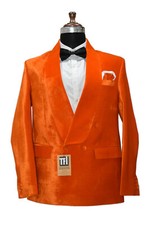 Man Orange Velvet Jacket Blazer Designer Double Breasted Dinner Blazer