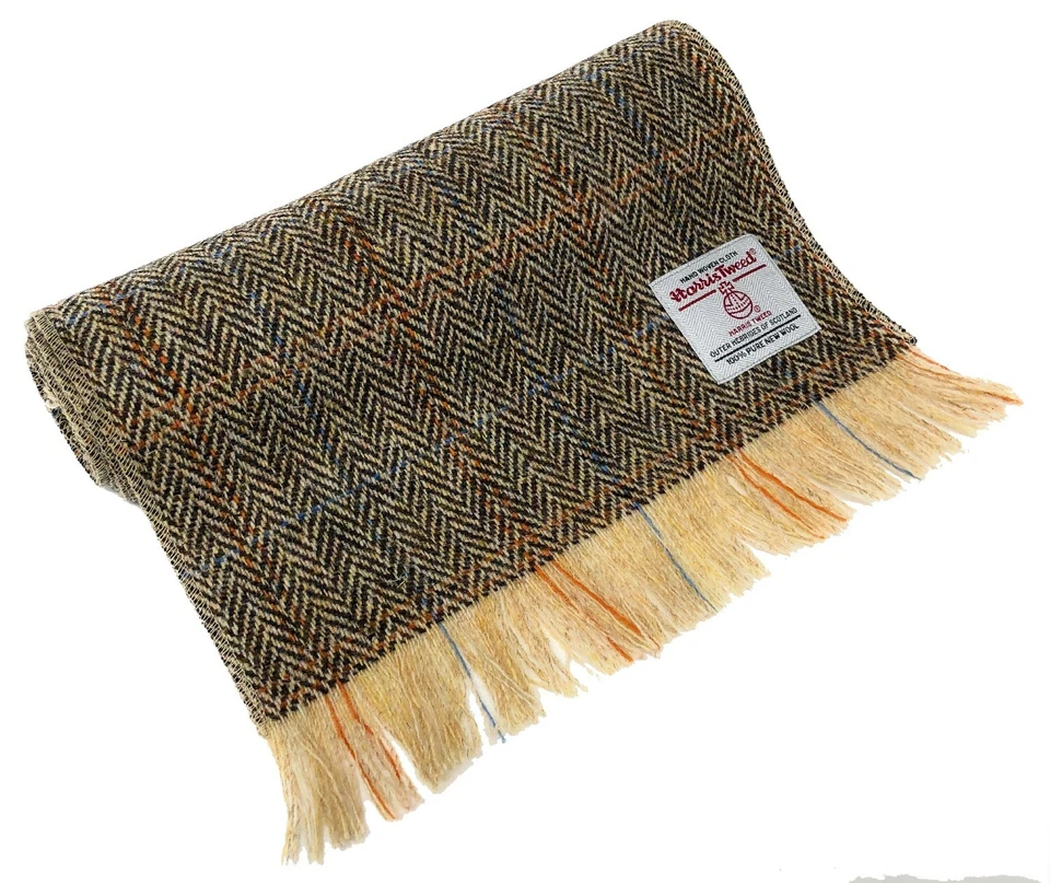 Harris Tweed Brown Herringbone Scarf - Handmade Pure Wool, Unisex, Fringed - Image 3 of 4