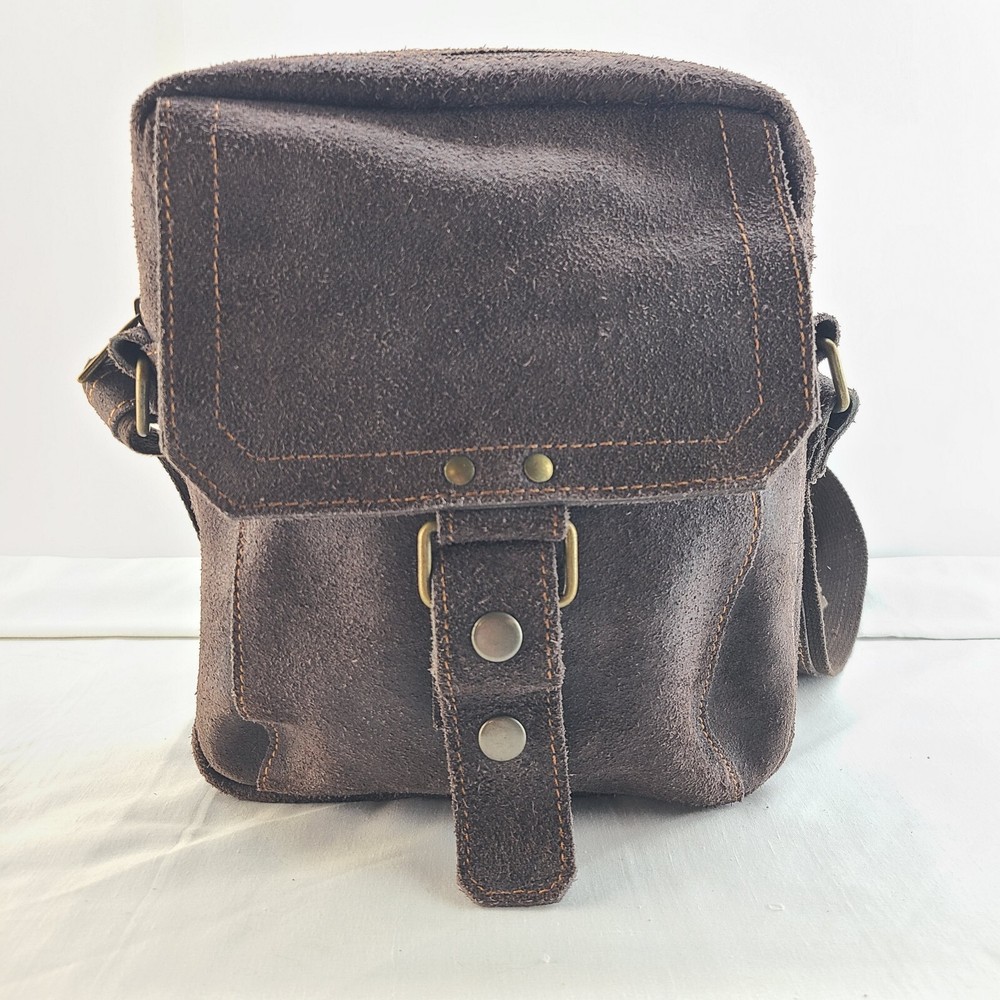David King Boston Dark Brown Distressed Leather Satchel Messenger Bag Crossbody