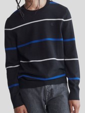 CALVIN KLEIN Black Stripe Supima Cotton Crew Neck Pullover Knit Sweater Small S
