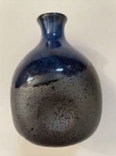 Gorgeous Hand Blown OMBR  Cobalt Blue and Black Art Glass Vase 4  x 3  