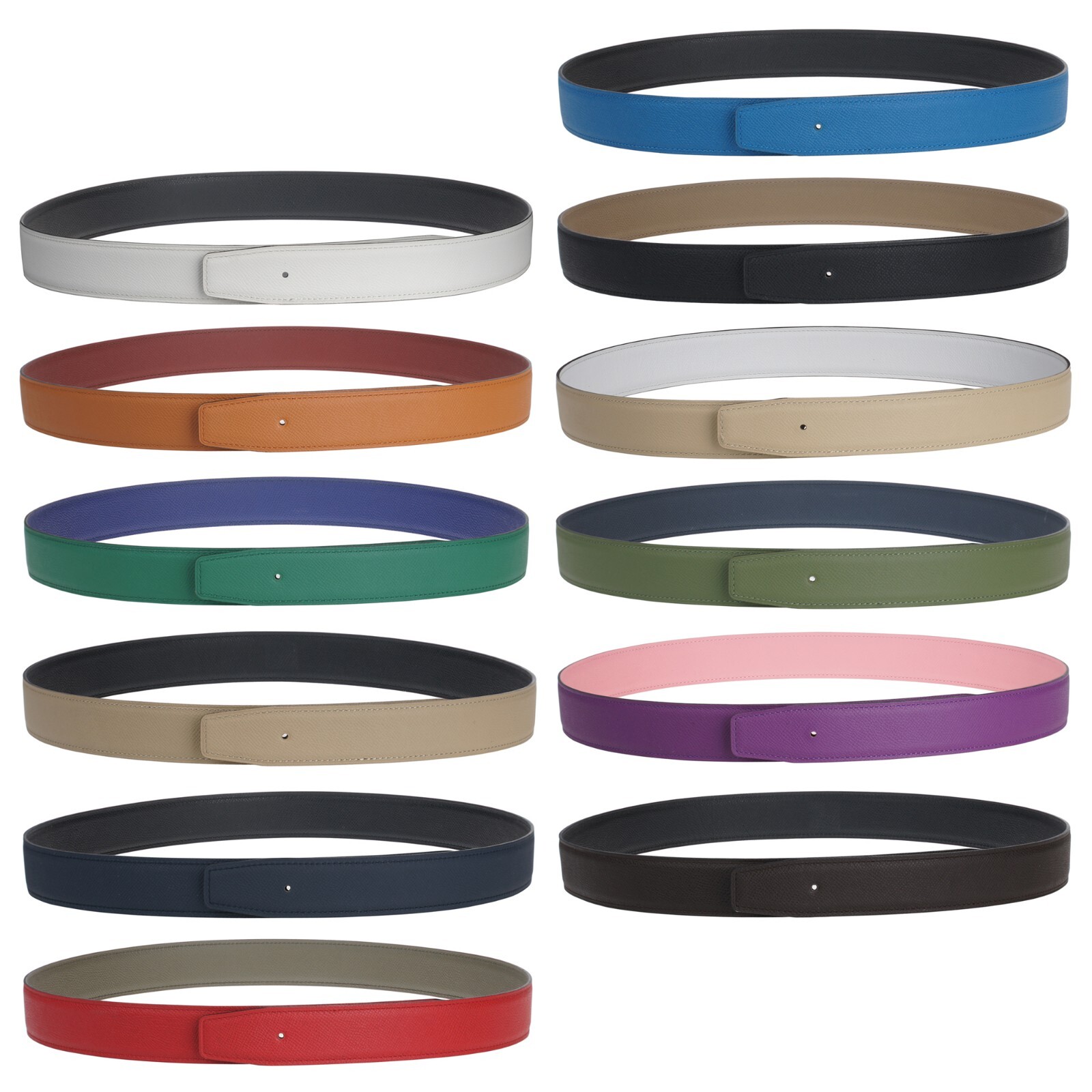 Reversible H full grain cowhide replacement belt without buckle 32mm wide