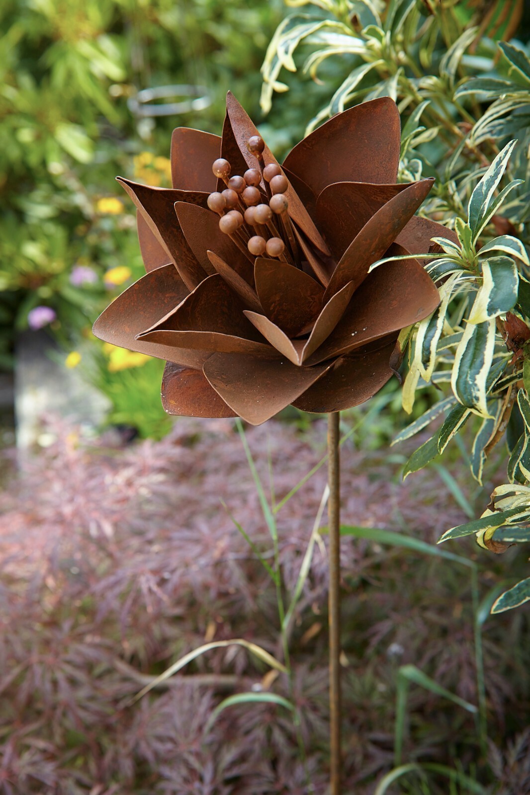 Natural Rust Starflower Plant Stake Rustic 145cm high Ironwork Garden Feature