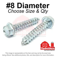 #8 Hex Washer Head Self Tapping Sheet Metal Screws Zinc (Pick Length & Qty)