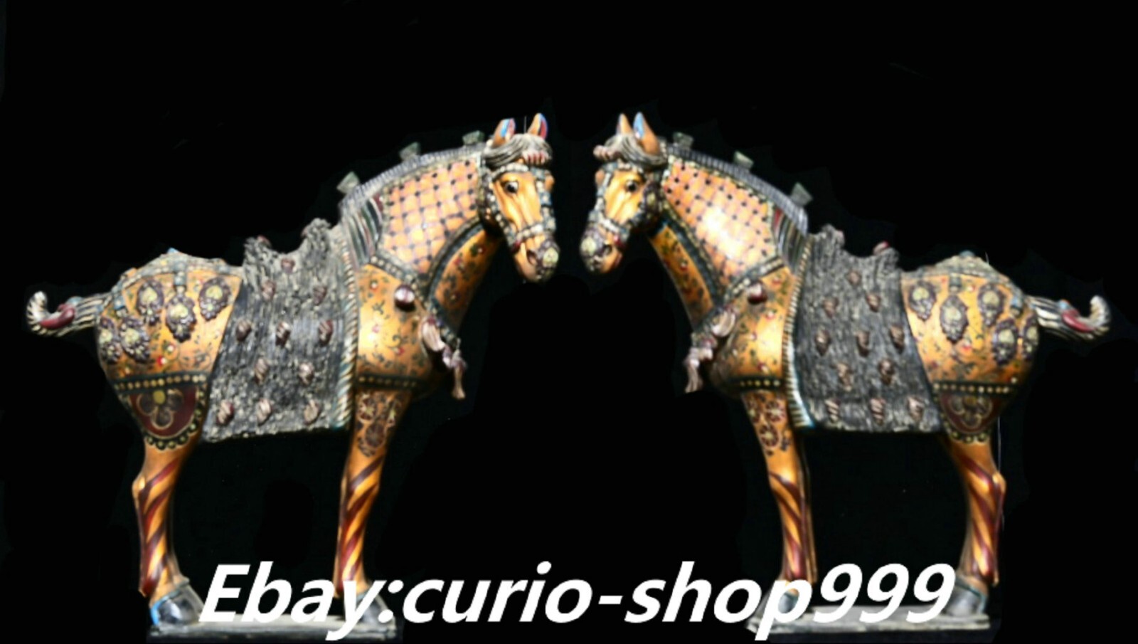 Old Dynasty 18-Inch Porcelain Gilt Flower Horse Animal Statue Pair for Elegant Home Decor