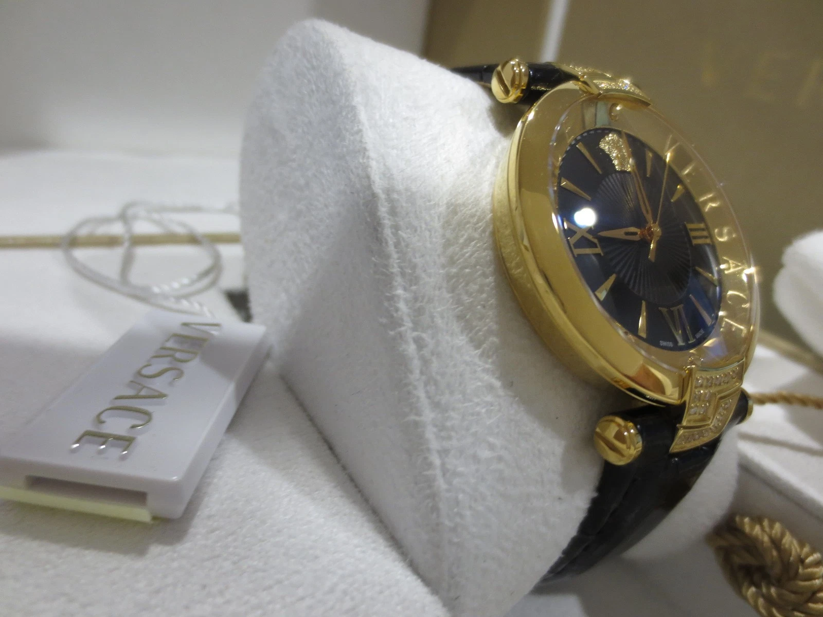 Orologio Versace Donna VAI060016 Rêvive Quadrante Smaltato Nero Pelle 36 DIAMANTI