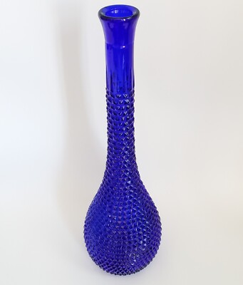 Rossini Empoli Glass Genie Bottle Decanter Cobalt Blue Diamond Cut 16'' Vintage