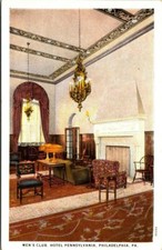 Postcard~Philadelphia Pa~Hotel Pennsylvania~Men's Club~Interior View~c1920's