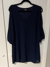Lulu’s Shifting Gears Navy Blue Long Sleeve Dress XS Open Sleeve Chiffon
