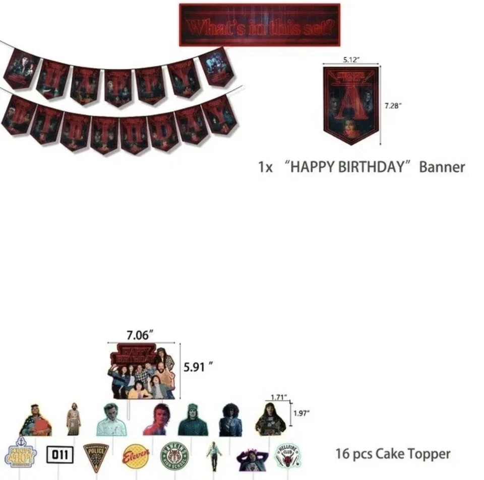 Juego de suministros de decoración de pasteles pancarta de cumpleaños de Stranger Things Foto 2 de 4