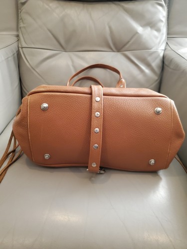 Botkier Trigger Satchel Shoulder Hand Bag Brown Leather Nickel Studs - Picture 6 of 15