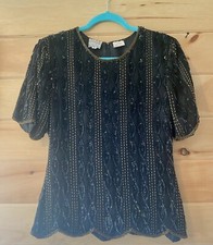 VTG 80  s Stenay black multicolor sequin silk evening top small