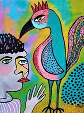 A.Z. Davis 24X18" Painting Portrait Figurative Outsider Expressionist Modern Art