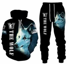 FULL SUIT 2 PIECE SWEATSHIRT SPORTS PANTS FITNESS HOODIE WOLF
