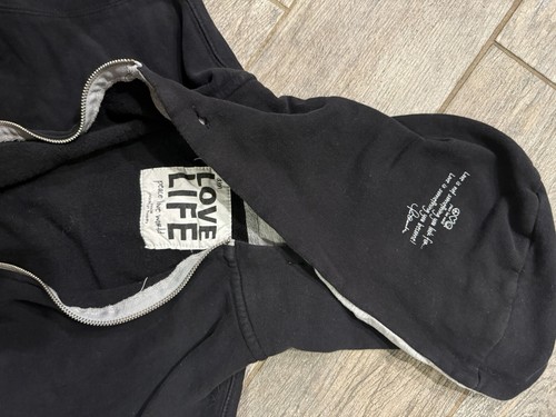 Peace Love World Women's Black Small Sweatshirt Zipper, Hood, Peace Sign - Picture 5 of 7