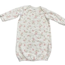 Little Me Sleeper Gown Girl 0-3 Months Long Sleeve Cotton White Pink Roses