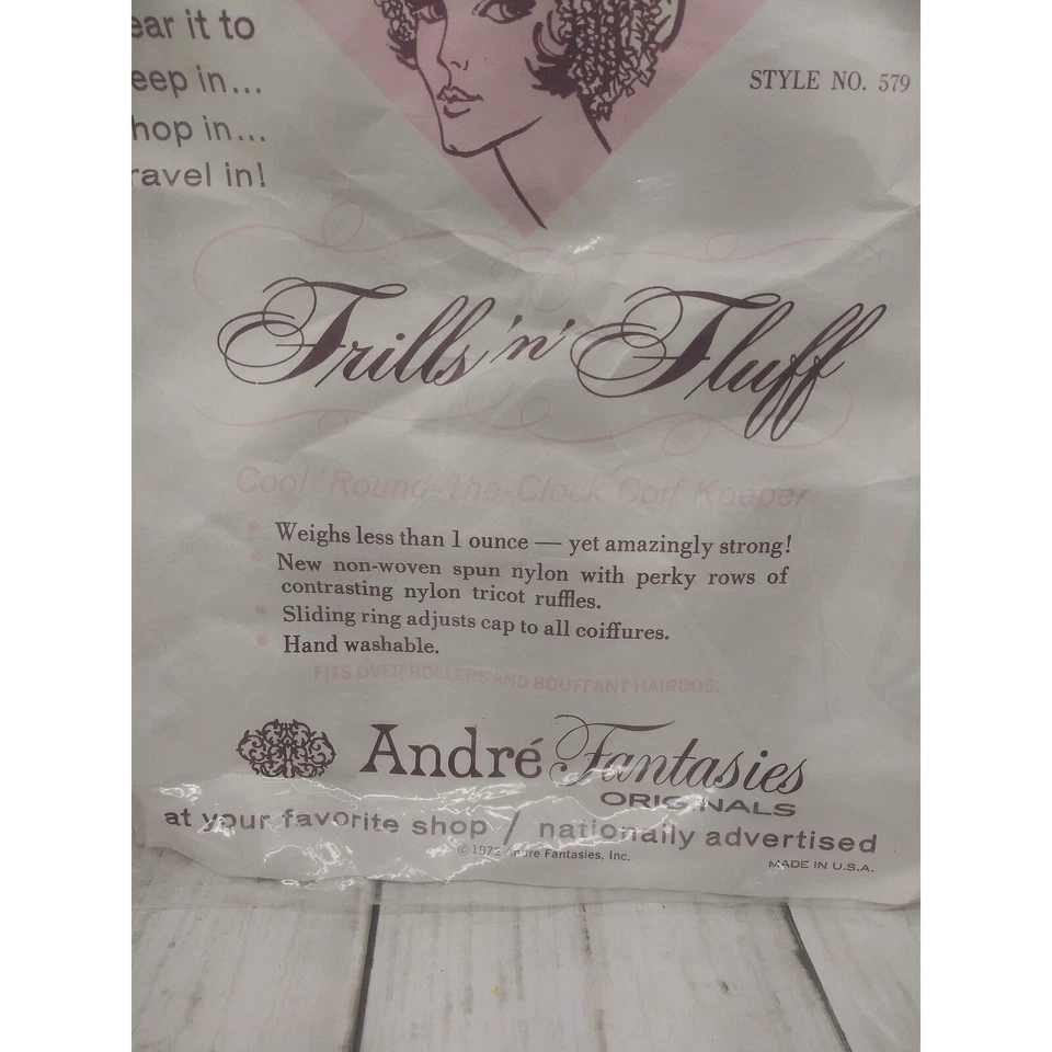 Vtg Andre Fantasies Hair Bonnet Frills n Fluff New Dead Stock Pink Blue Ruffles - Image 3 of 4