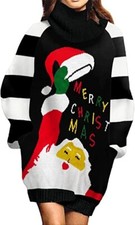 Jumppmile Womens Ugly Christmas Xmas Oversize Turtleneck Pullover Sweater Dress 